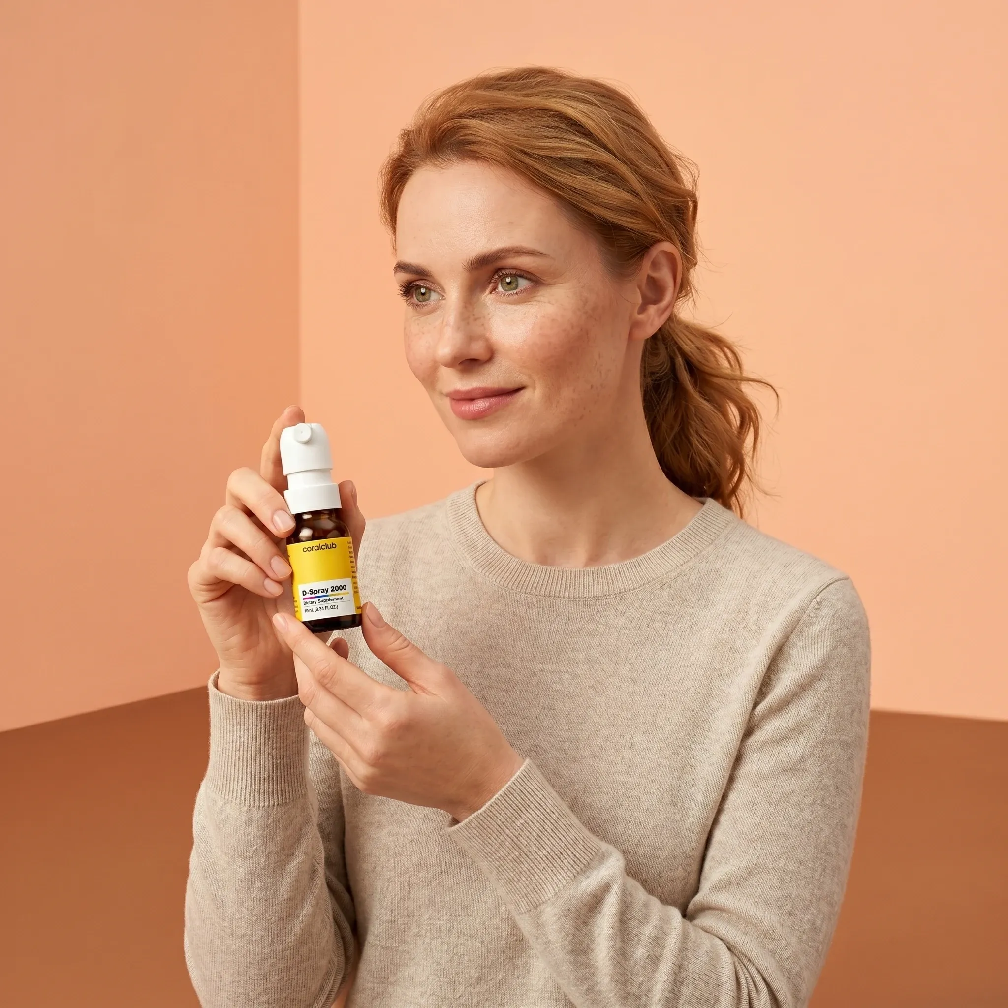 Kobieta trzyma opakowanie produktu D-Spray 2000