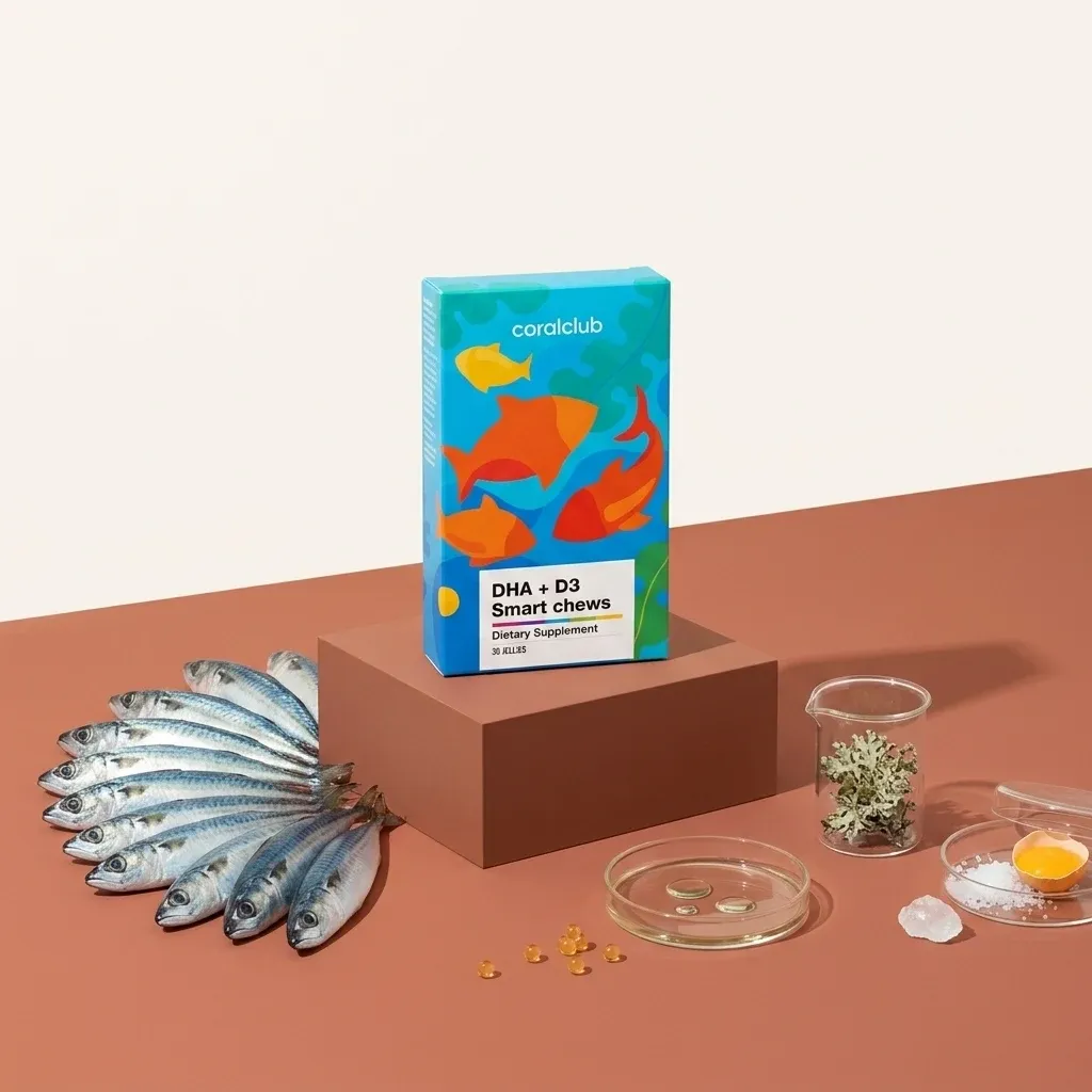 Opakowanie i składniki produktu DHA+D3 Smart Chews